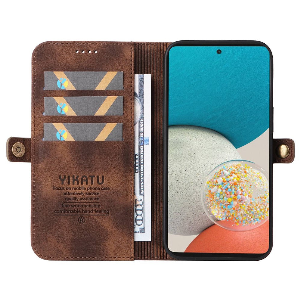YIKATU YK-002 til Samsung Galaxy A23 5G (Global Version) / 4G / F23 5G / M23 5G / M13 4G, mobilcover med læderlignende overflade, udvendigt kortlomme-design, stødsikkert pungcover af PU-læder