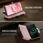 CASEME For Samsung Galaxy S22 Ultra 5G Case C39 RFID Blocking Zipper Wallet Stand Leather Cover with Strap