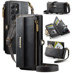 CASEME For Samsung Galaxy S22 Ultra 5G Case C39 RFID Blocking Zipper Wallet Stand Leather Cover with Strap