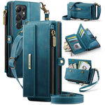 CASEME For Samsung Galaxy S22 Ultra 5G Case C39 RFID Blocking Zipper Wallet Stand Leather Cover with Strap