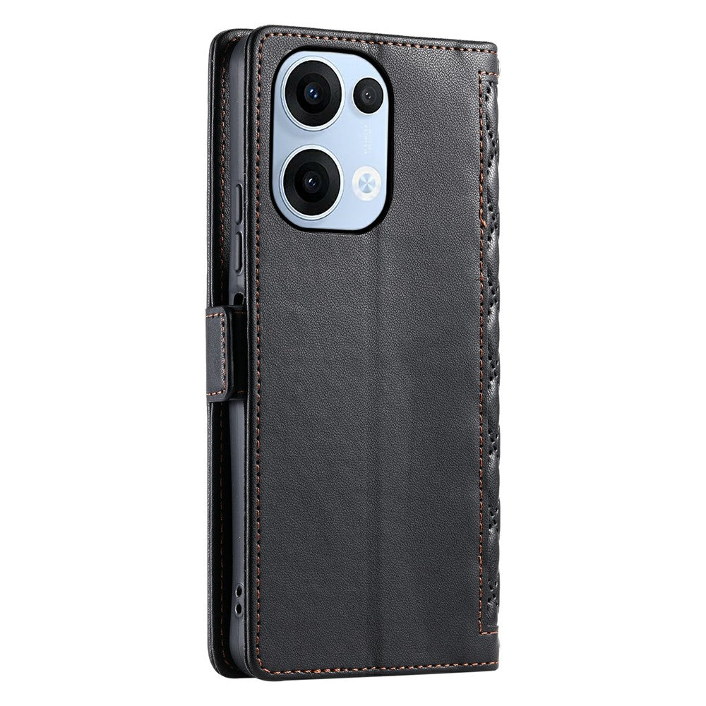For Oppo Reno13 5G (Global) Leather Case Rhombus Texture Wallet Stand Phone Cover with Wrist Strap
