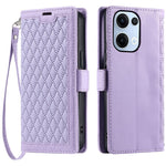 For Oppo Reno13 5G (Global) Leather Case Rhombus Texture Wallet Stand Phone Cover with Wrist Strap