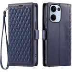 For Oppo Reno13 5G (Global) Leather Case Rhombus Texture Wallet Stand Phone Cover with Wrist Strap