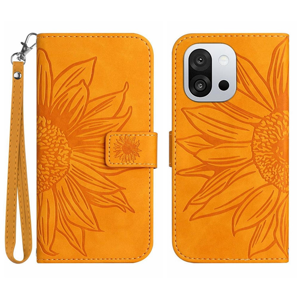 OnePlus 13T 5G-skal Sunflower Imprint Läderplånbok mobilskal med Handledsrem