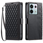 For Xiaomi Redmi Note 13 Pro 5G  /  Poco X6 5G Leather Case Rhombus Texture Wallet Stand Phone Cover with Wrist Strap