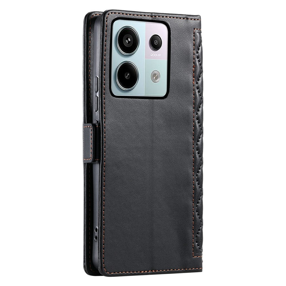 For Xiaomi Redmi Note 13 Pro 5G  /  Poco X6 5G Leather Case Rhombus Texture Wallet Stand Phone Cover with Wrist Strap
