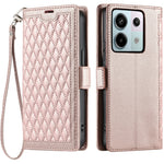 For Xiaomi Redmi Note 13 Pro 5G  /  Poco X6 5G Leather Case Rhombus Texture Wallet Stand Phone Cover with Wrist Strap