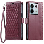 For Xiaomi Redmi Note 13 Pro 5G  /  Poco X6 5G Leather Case Rhombus Texture Wallet Stand Phone Cover with Wrist Strap
