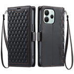 Xiaomi Redmi Note 14 5G Läderfodral Rhombus Texture Plånboksfodral med Handledsrem