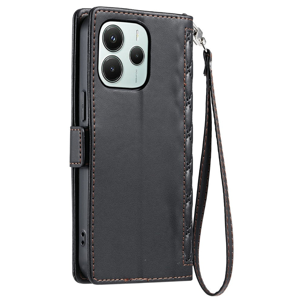 Xiaomi Redmi Note 14 5G Läderfodral Rhombus Texture Plånboksfodral med Handledsrem