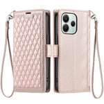 Xiaomi Redmi Note 14 5G Läderfodral Rhombus Texture Plånboksfodral med Handledsrem
