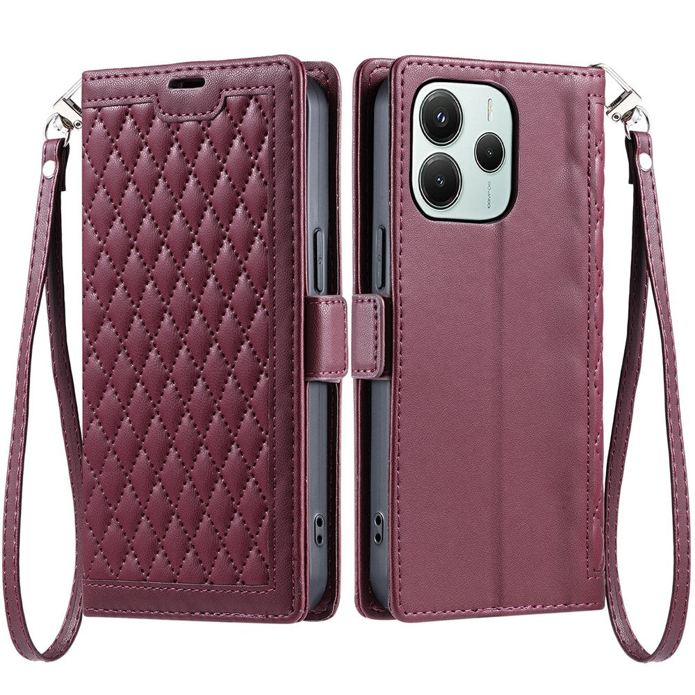 Xiaomi Redmi Note 14 5G Läderfodral Rhombus Texture Plånboksfodral med Handledsrem