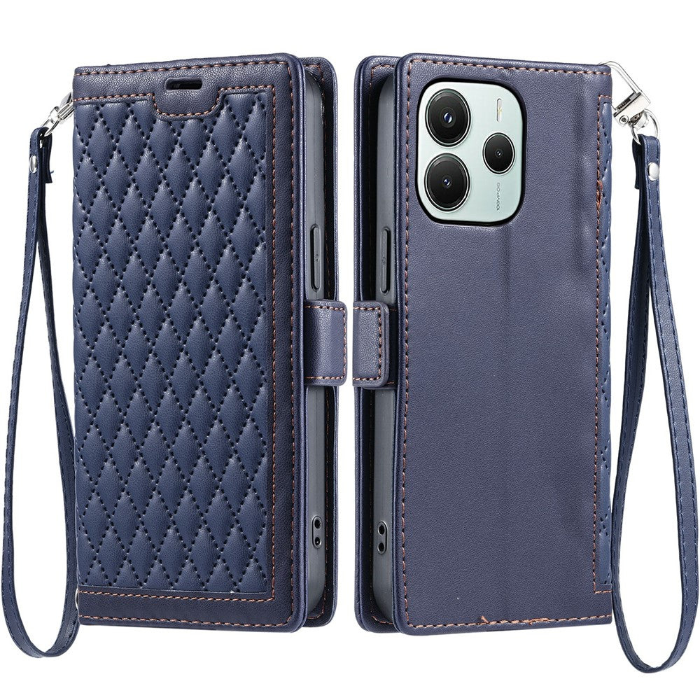 Xiaomi Redmi Note 14 5G Läderfodral Rhombus Texture Plånboksfodral med Handledsrem