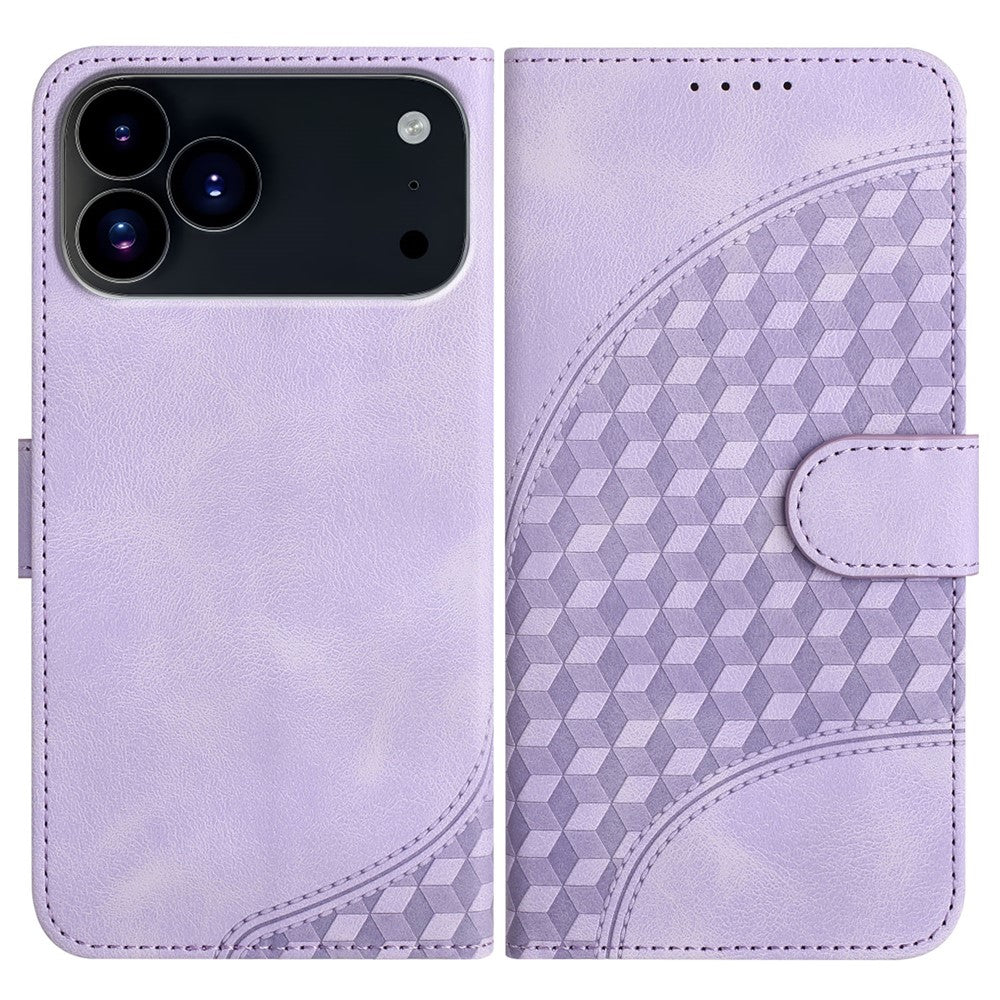 For iPhone 17 Pro Leather Case with Wrist Strap Diamond Imprint Wallet Phone Cover