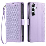 Pung-etui i læder med rhombus-tekstur og håndledsrem til Samsung Galaxy A15 5G / 4G