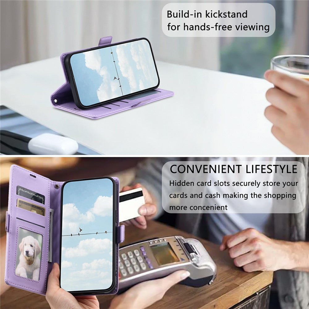Pung-etui i læder med rhombus-tekstur og håndledsrem til Samsung Galaxy A15 5G / 4G