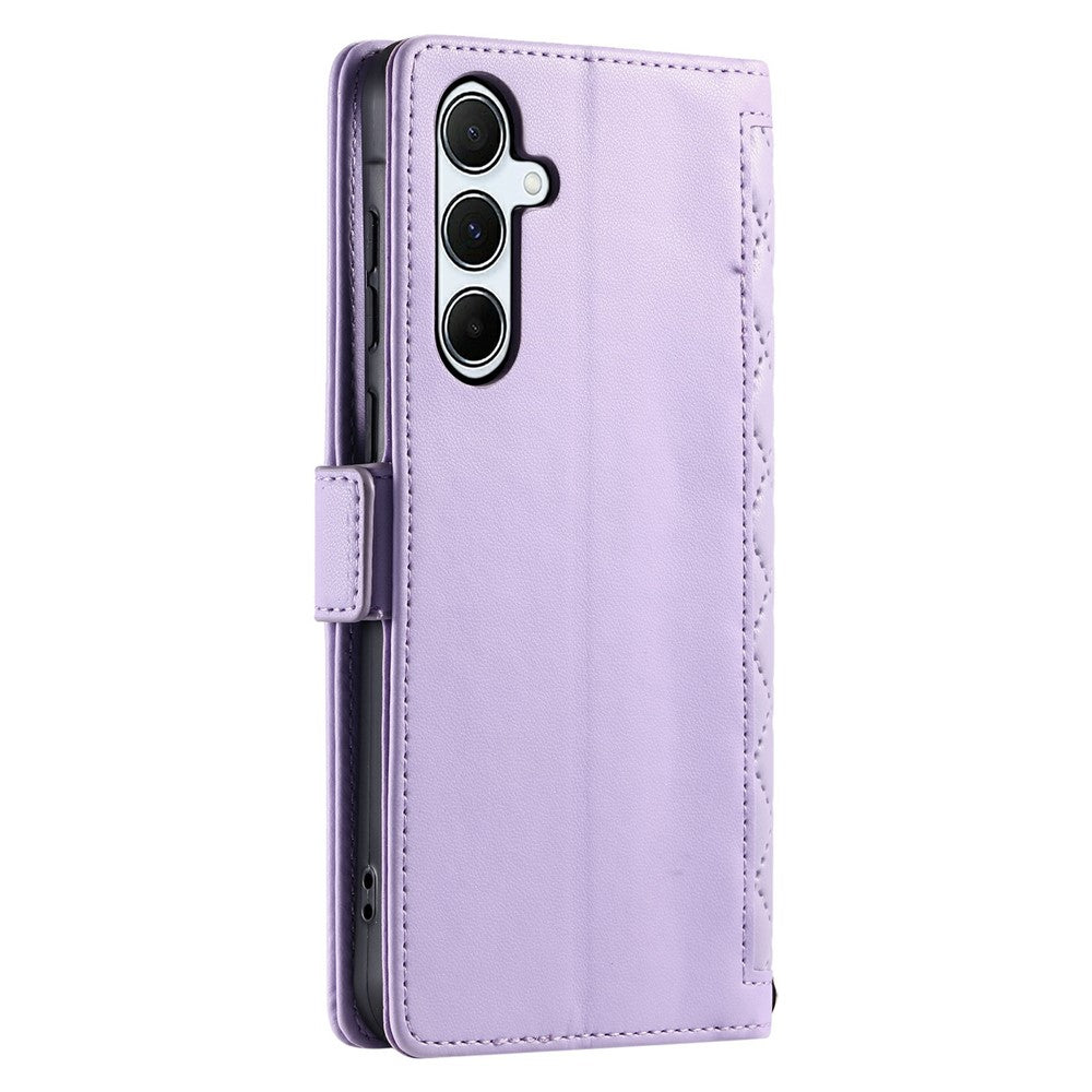 Pung-etui i læder med rhombus-tekstur og håndledsrem til Samsung Galaxy A15 5G / 4G