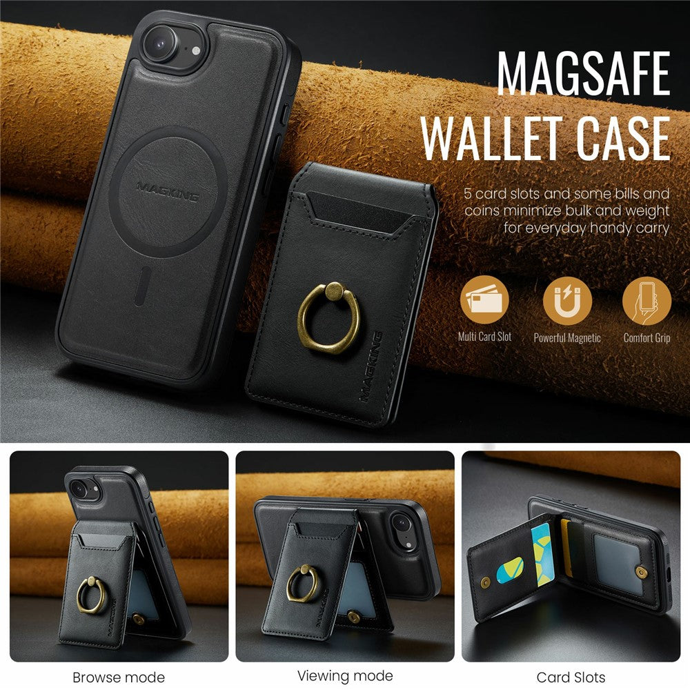MAGKING K1 Series For iPhone 17e / 16e Magnetic Case PC + TPU + PU Phone Cover with Card Holder