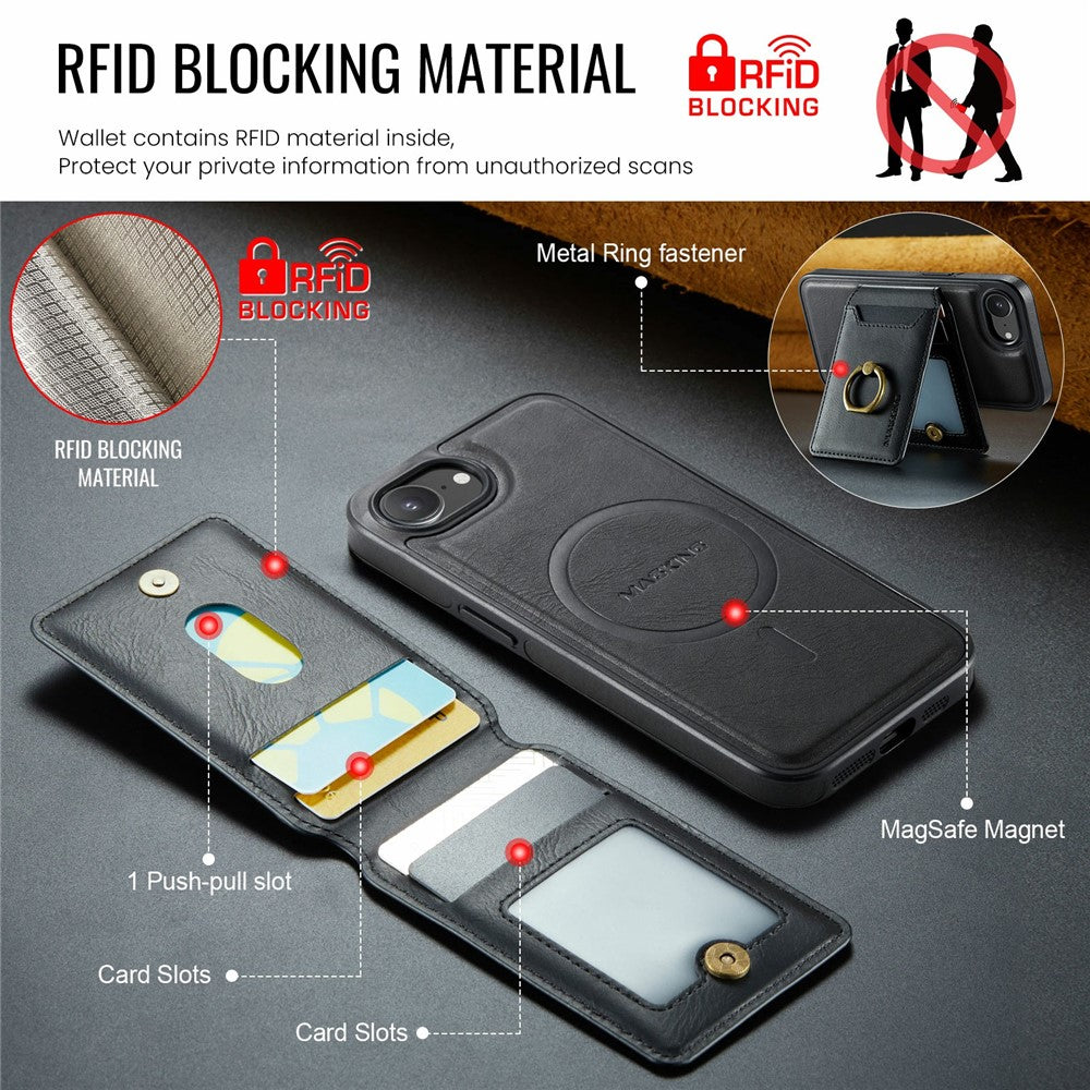 MAGKING K1 Series For iPhone 17e / 16e Magnetic Case PC + TPU + PU Phone Cover with Card Holder