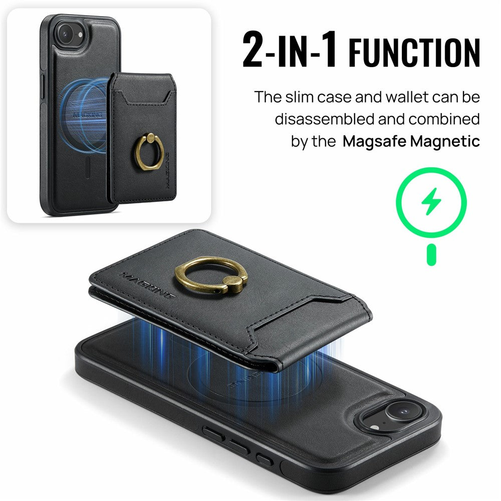 MAGKING K1 Series For iPhone 17e / 16e Magnetic Case PC + TPU + PU Phone Cover with Card Holder