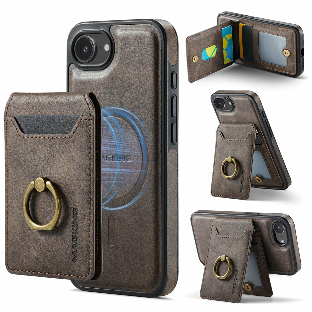 MAGKING K1 Series For iPhone 17e / 16e Magnetic Case PC + TPU + PU Phone Cover with Card Holder