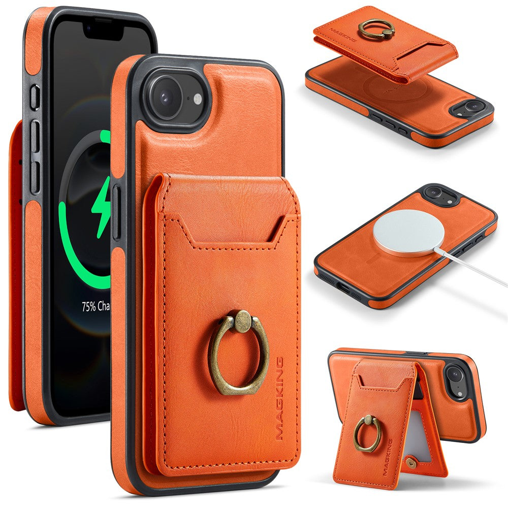 MAGKING K1 Series For iPhone 17e / 16e Magnetic Case PC + TPU + PU Phone Cover with Card Holder