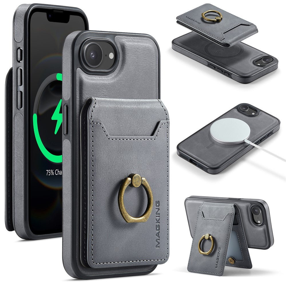 MAGKING K1 Series For iPhone 17e / 16e Magnetic Case PC + TPU + PU Phone Cover with Card Holder