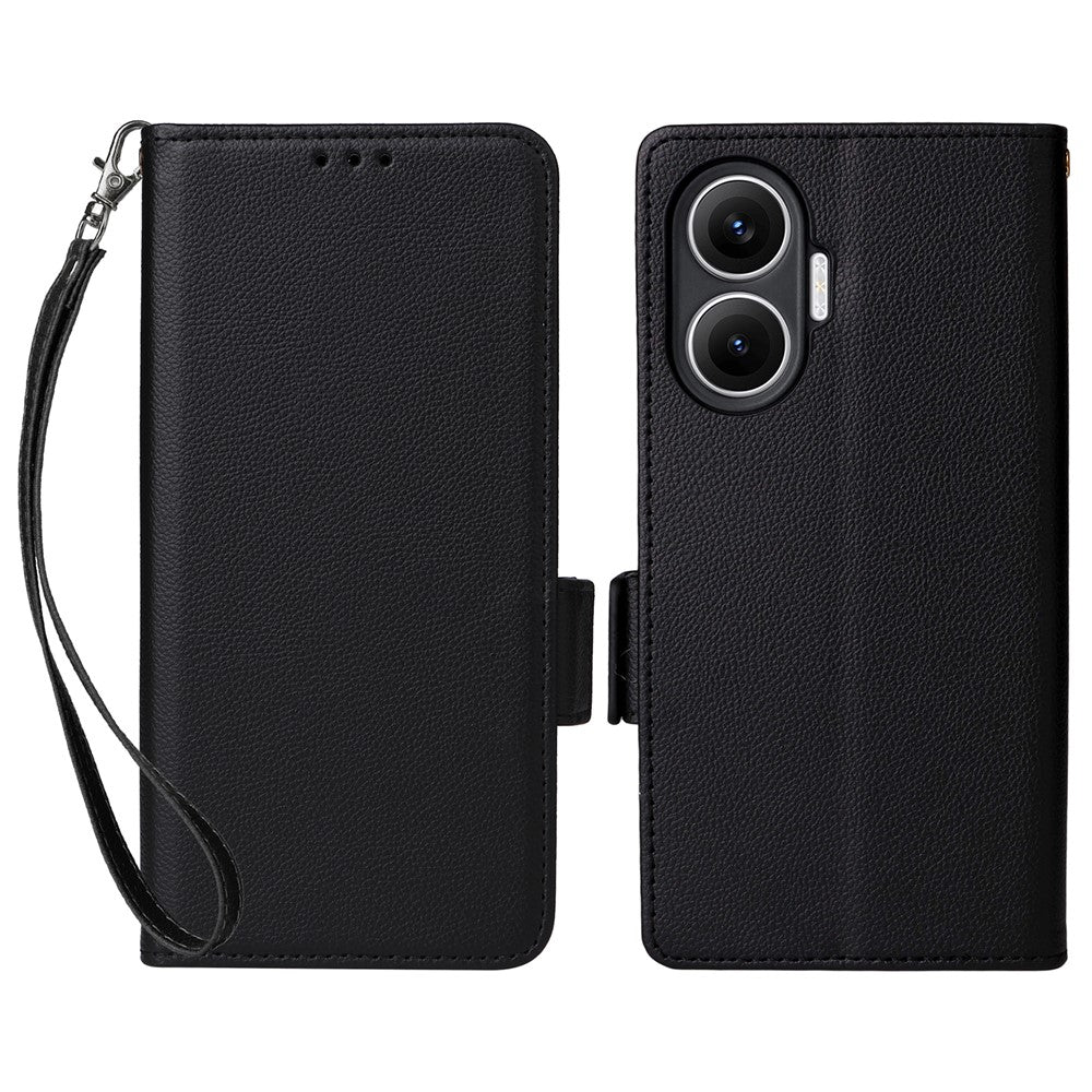 For Xiaomi Redmi Turbo 4 Pro 5G / Poco F7 5G Case with Wrist Strap Litchi Texture PU Leather Wallet Phone Cover