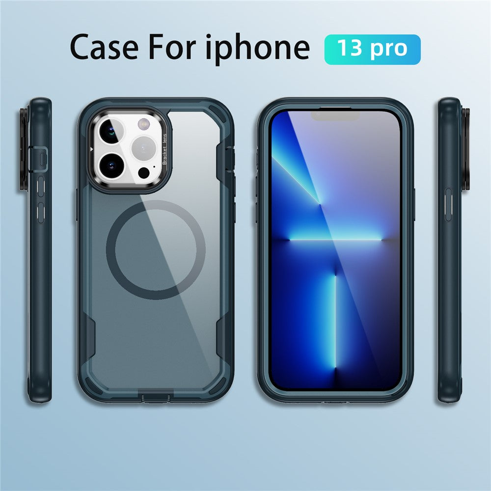 For iPhone 13 Pro Case Compatible with MagSafe Lens Frame Kickstand TPU + PC Shockproof Phone Cover