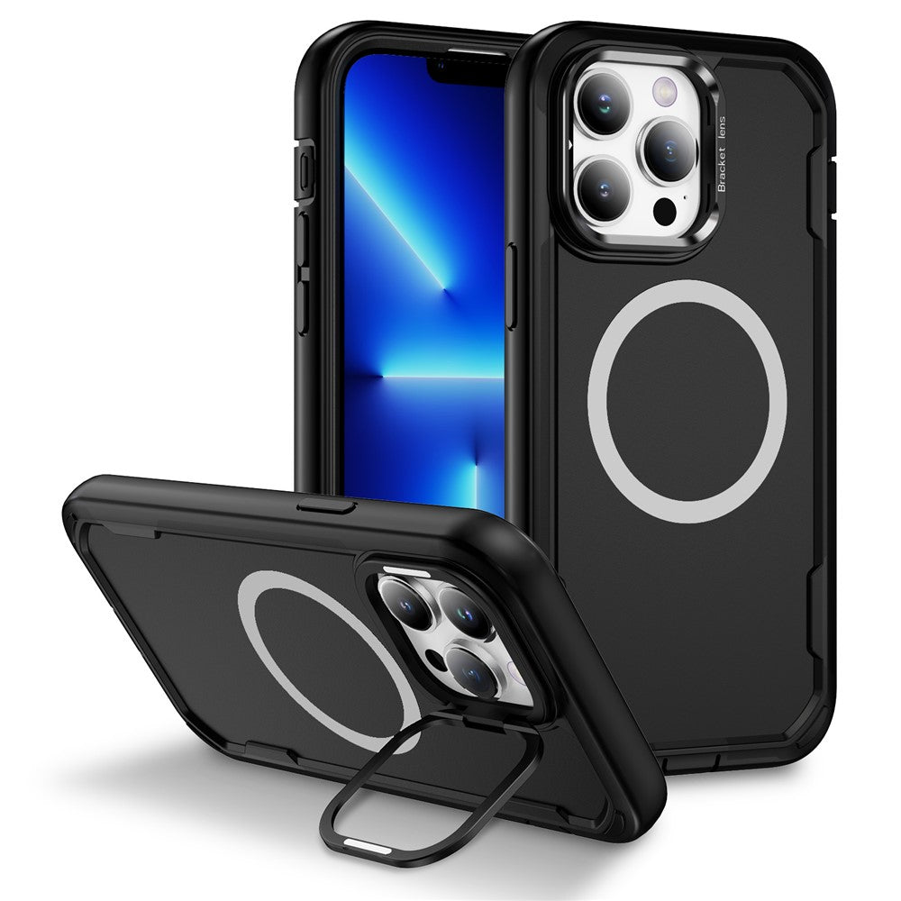For iPhone 13 Pro Case Compatible with MagSafe Lens Frame Kickstand TPU + PC Shockproof Phone Cover