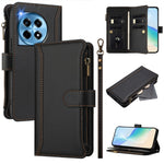 OnePlus Ace 3 5G / OnePlus 12R 5G Läderfodral 9 Kortfack Dragkedja Plånboksfodral med Handledsrem