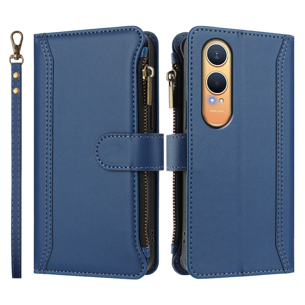 Oppo K12x 5G (Kina) / OnePlus Nord CE4 Lite 5G Läderfodral 9 Kortfack Dragkedja Plånboksfodral med Handledsrem