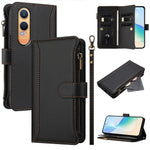 Oppo K12x 5G (Kina) / OnePlus Nord CE4 Lite 5G Läderfodral 9 Kortfack Dragkedja Plånboksfodral med Handledsrem