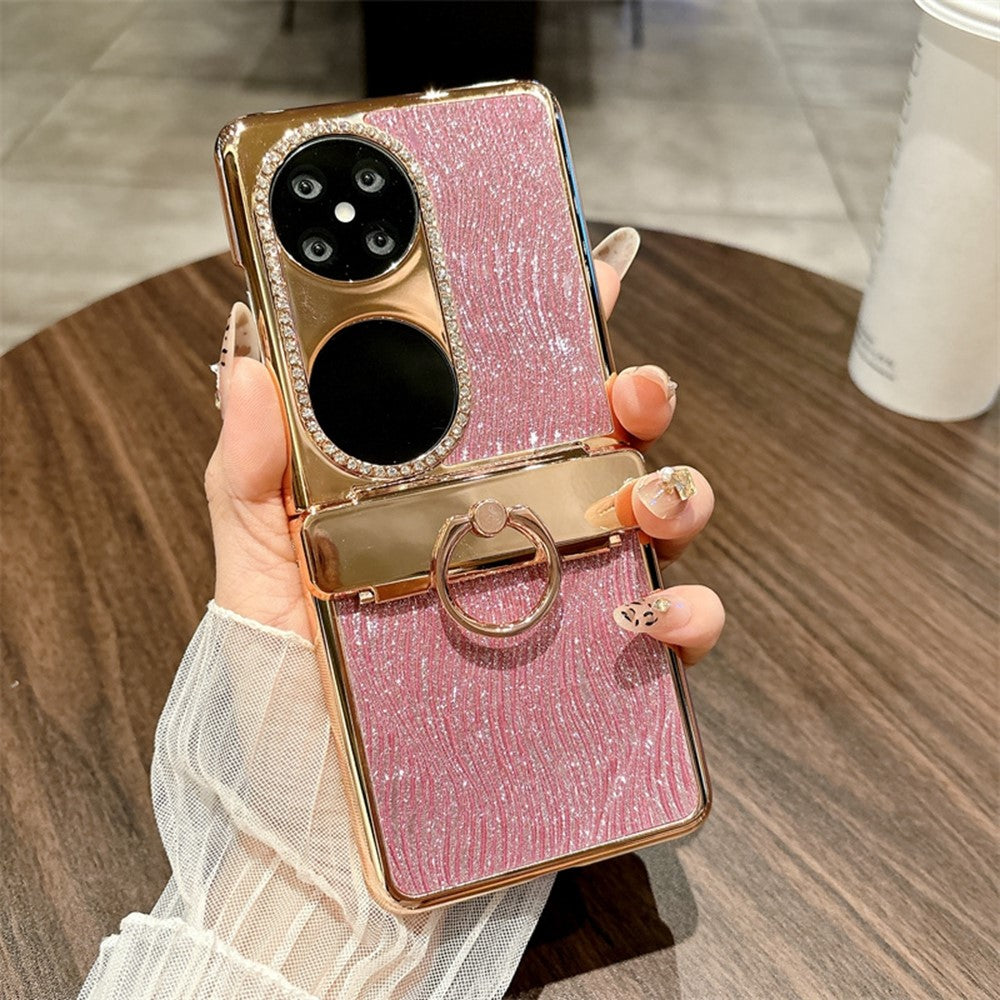Huawei Pocket 2-skal med ringhållare, krusad textur, hårt PC-galvaniserat mobilskal