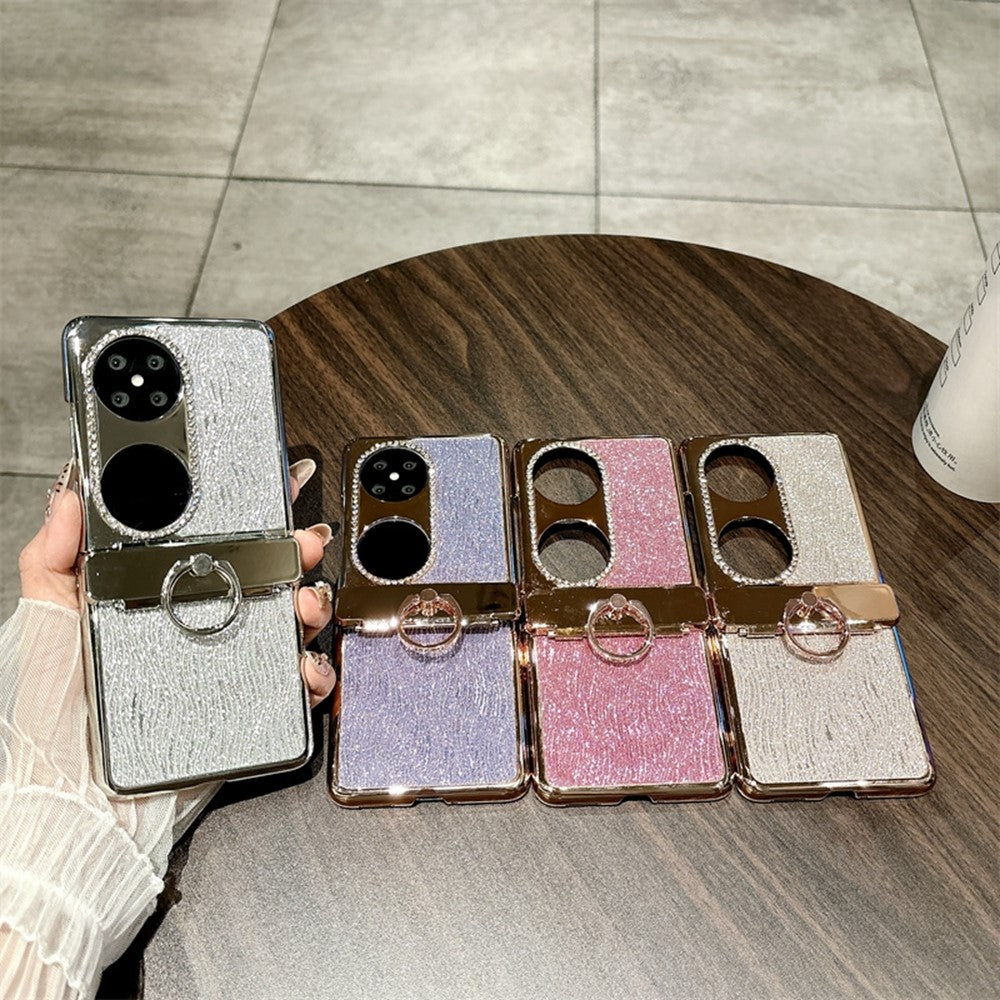 Huawei Pocket 2-skal med ringhållare, krusad textur, hårt PC-galvaniserat mobilskal