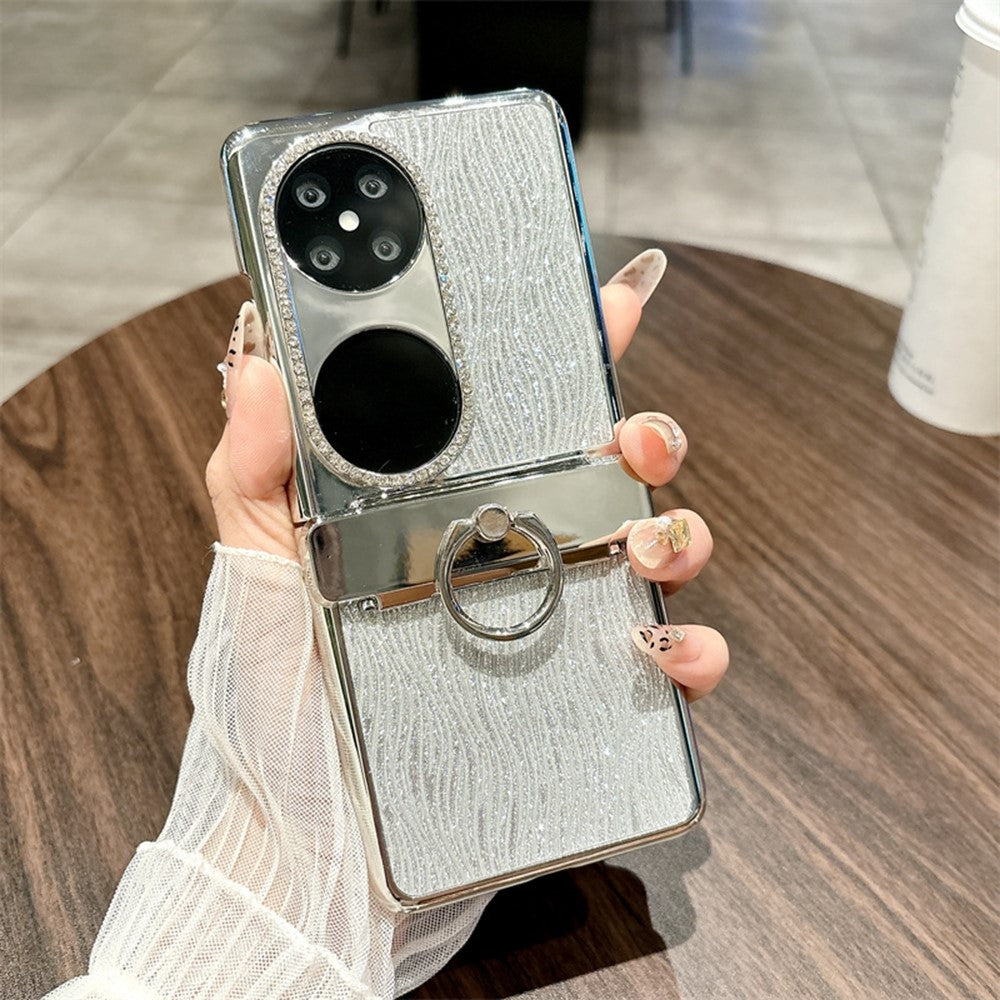 Huawei Pocket 2-skal med ringhållare, krusad textur, hårt PC-galvaniserat mobilskal