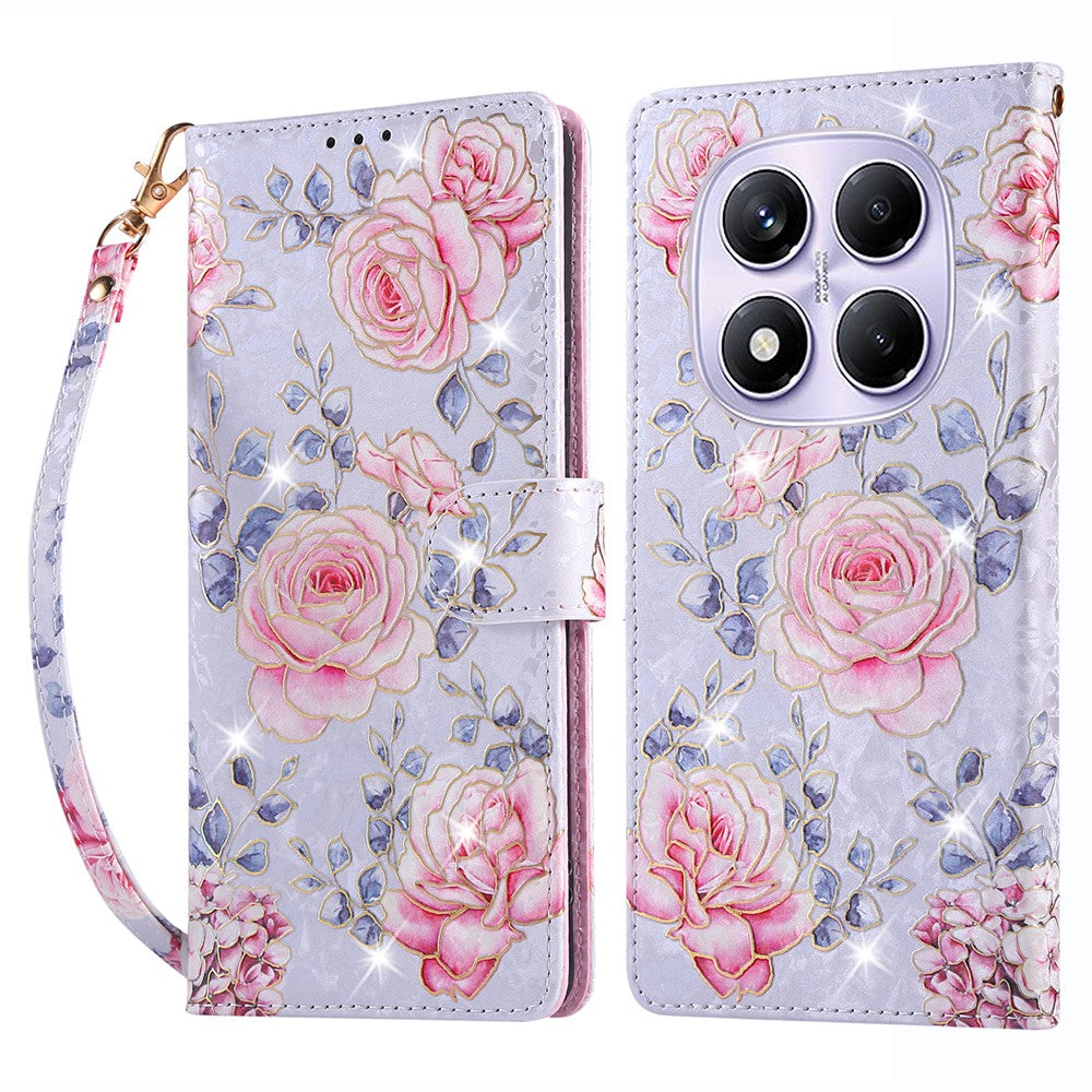 For Xiaomi Redmi Note 14 Pro 4G Case RFID Blocking Flower Leather Phone Cover with Wrist Strap