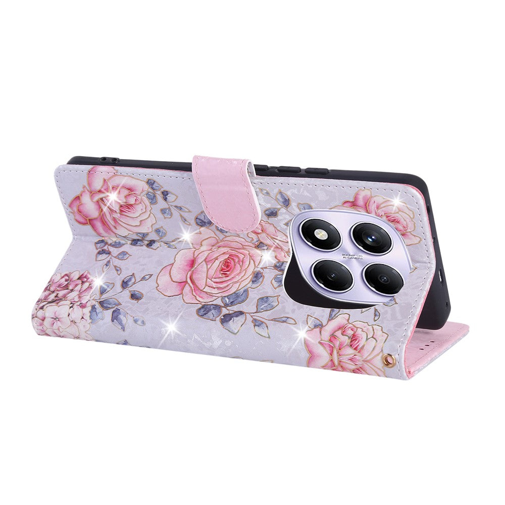 For Xiaomi Redmi Note 14 Pro 4G Case RFID Blocking Flower Leather Phone Cover with Wrist Strap
