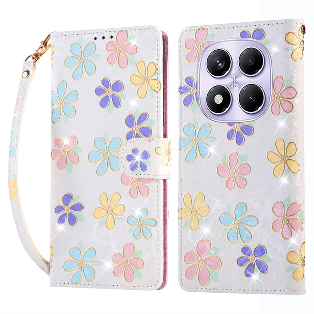 For Xiaomi Redmi Note 14 Pro 4G Case RFID Blocking Flower Leather Phone Cover with Wrist Strap