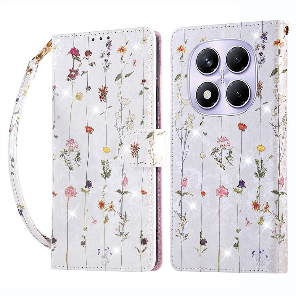 For Xiaomi Redmi Note 14 Pro 4G Case RFID Blocking Flower Leather Phone Cover with Wrist Strap