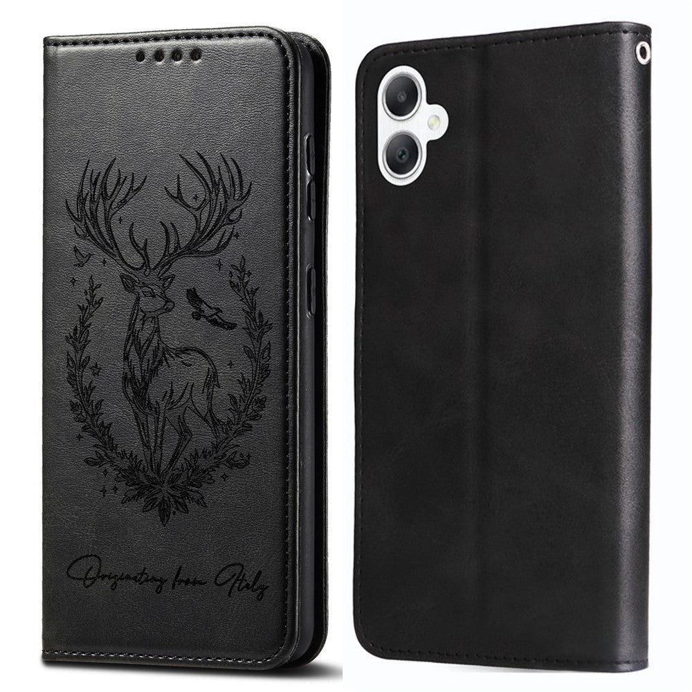 Samsung Galaxy A06 4G Stativskal Lucky Deer Präglat Magnetisk Stängning Läderplånbok mobilskal