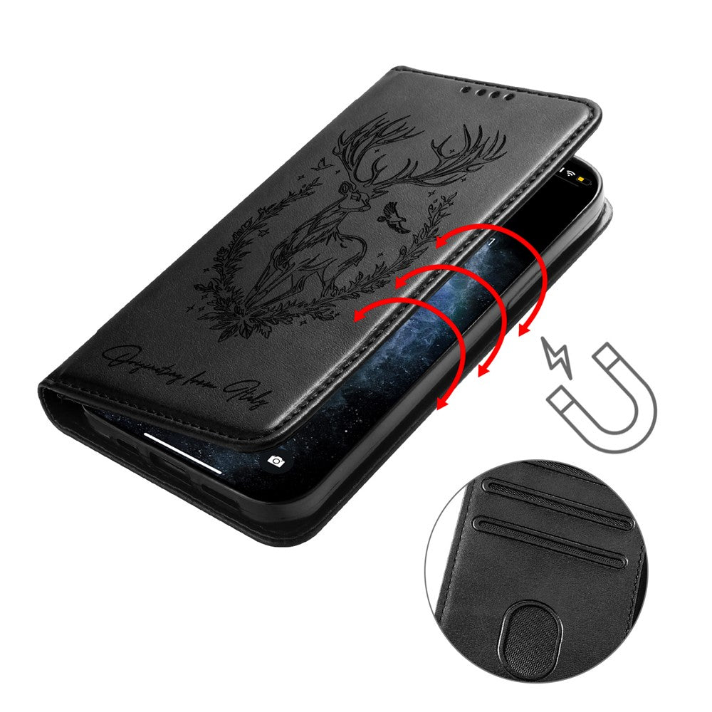Samsung Galaxy A06 4G Stativskal Lucky Deer Präglat Magnetisk Stängning Läderplånbok mobilskal