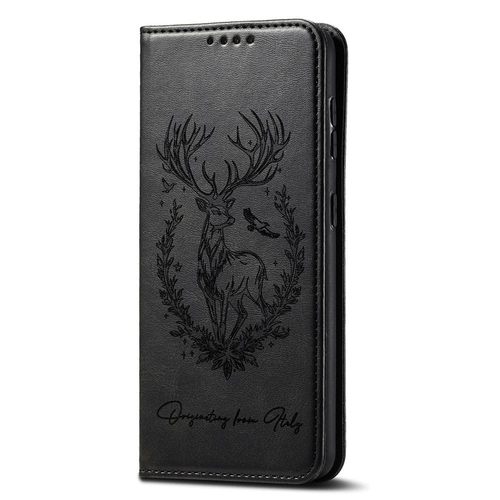 Samsung Galaxy A06 4G Stativskal Lucky Deer Präglat Magnetisk Stängning Läderplånbok mobilskal
