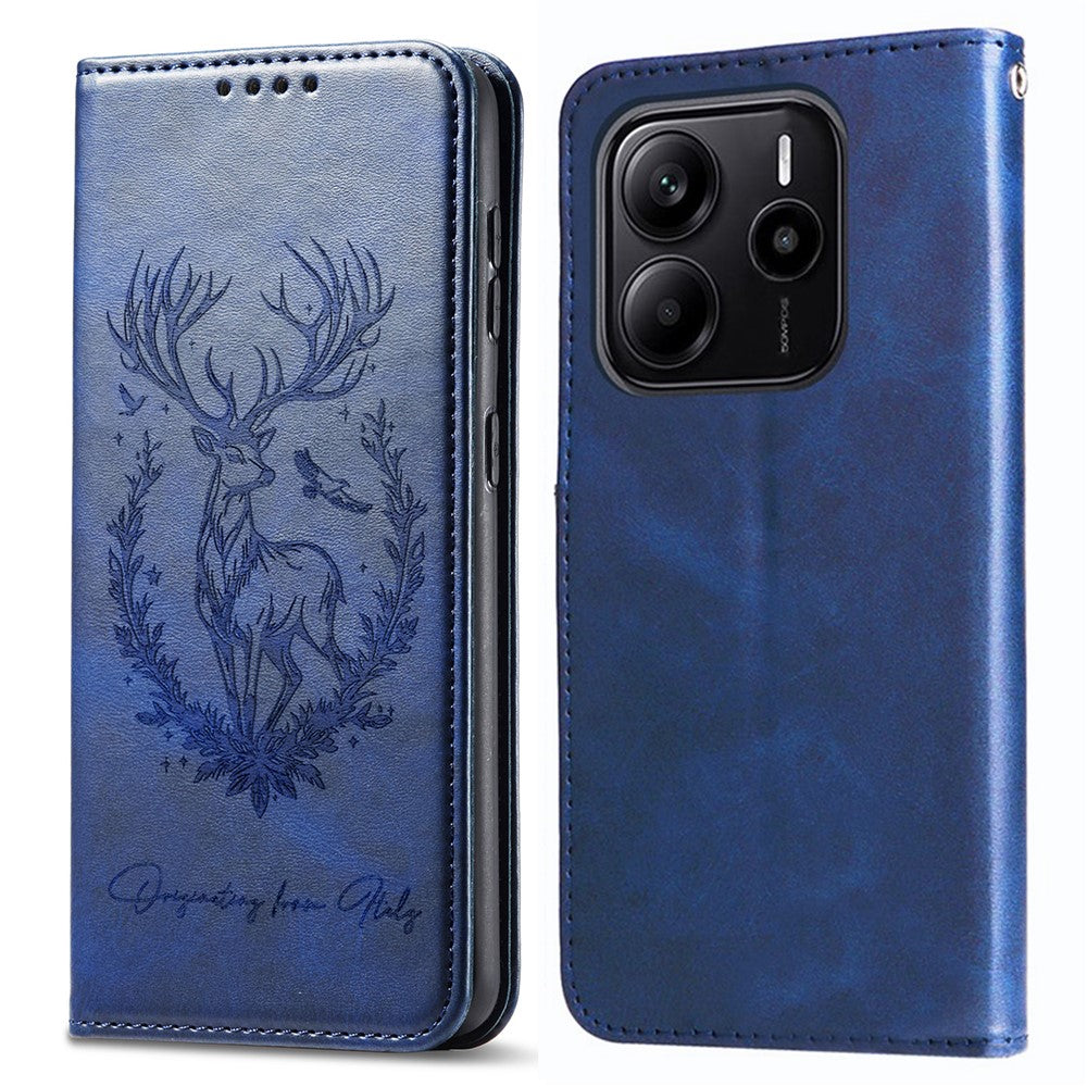 For Xiaomi Redmi Note 14 4G (164.84mm) Stand Case Lucky Deer Imprinted Magnetic Closure Leather Wallet Phone Cover
