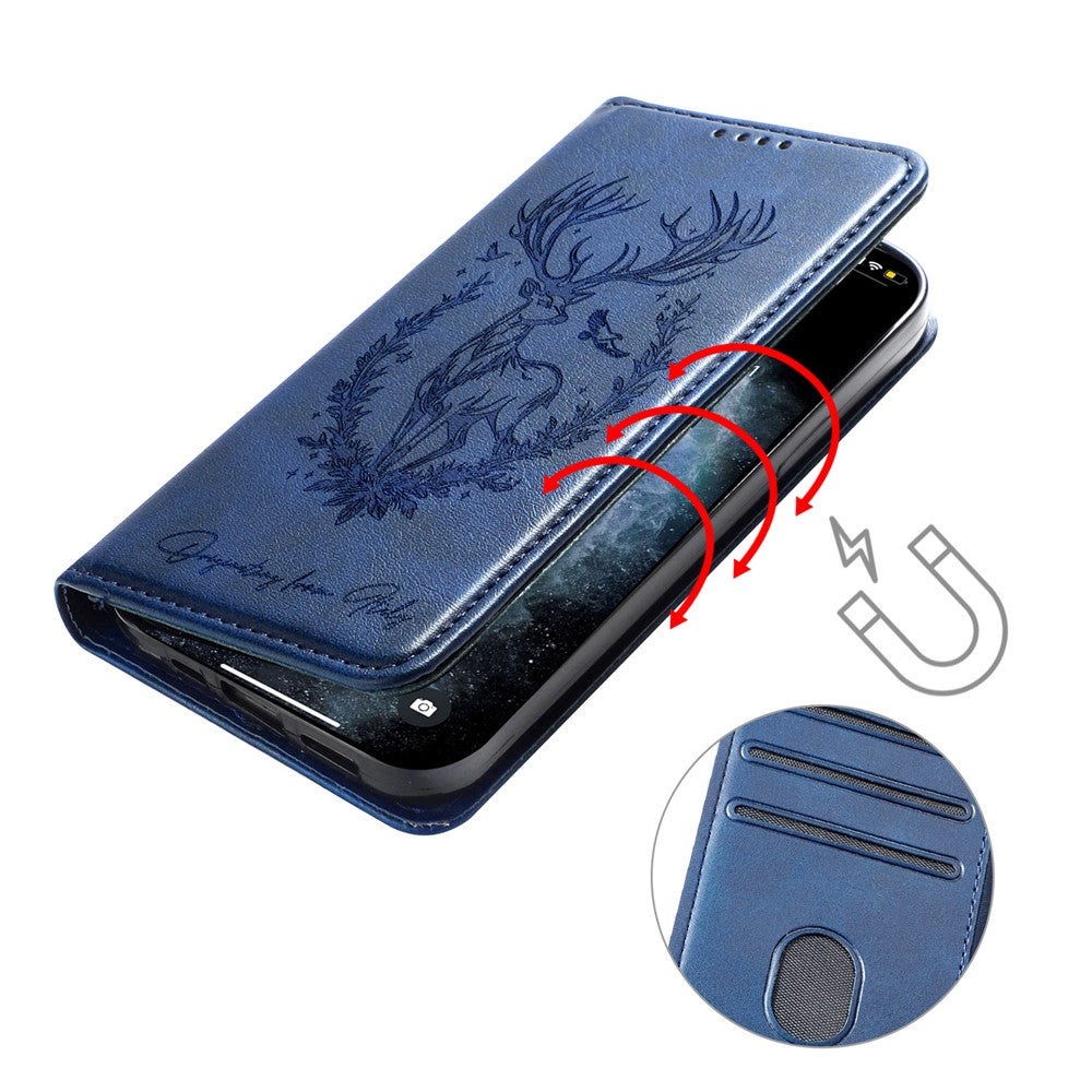 For Xiaomi Redmi Note 14 4G (164.84mm) Stand Case Lucky Deer Imprinted Magnetic Closure Leather Wallet Phone Cover