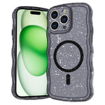 For iPhone 15 Pro Max Magnetic Case Wave Edge Glitter TPU Phone Back Cover
