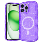 For iPhone 15 Pro Max Magnetic Case Wave Edge Glitter TPU Phone Back Cover