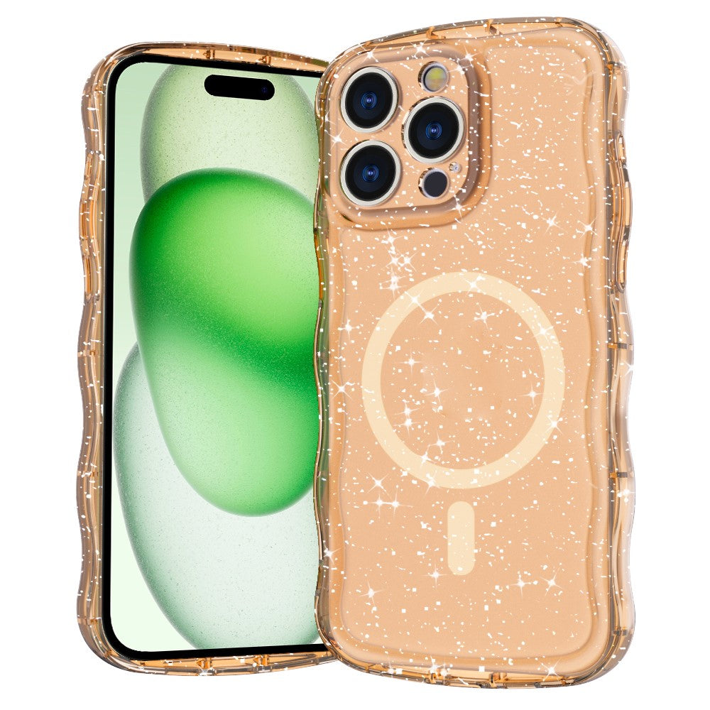 For iPhone 15 Pro Max Magnetic Case Wave Edge Glitter TPU Phone Back Cover