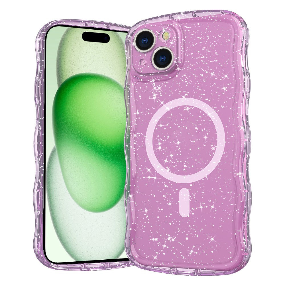 For iPhone 15 Plus Magnetic Case Wave Edge Glitter TPU Phone Back Cover