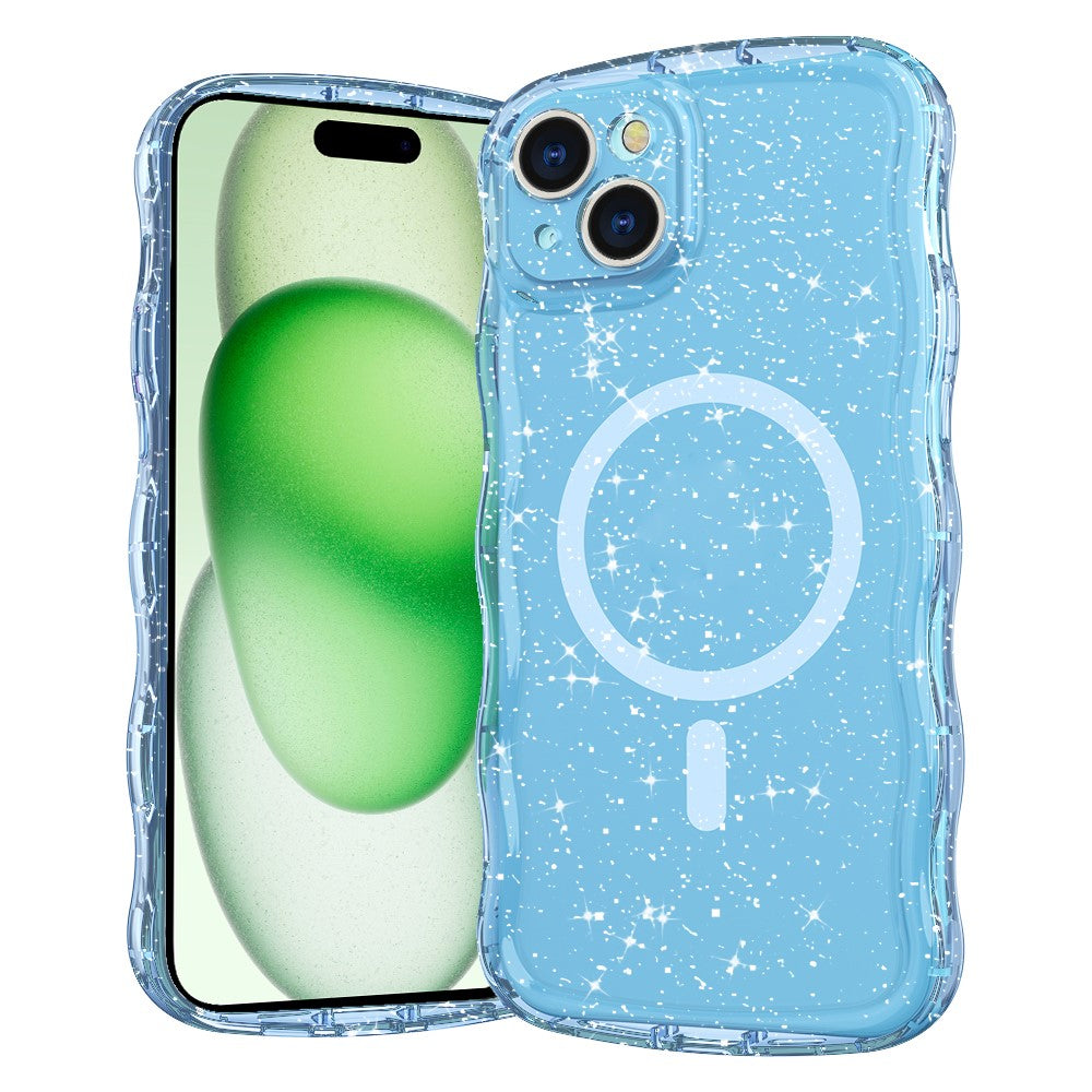 For iPhone 15 Plus Magnetic Case Wave Edge Glitter TPU Phone Back Cover